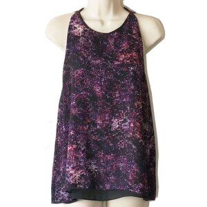 Aqua Trapeze Blouse M Lined Purple Black Splatter